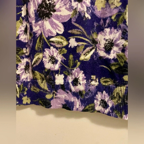 Talbots Purple Floral Crewneck Button Front Cardigan Size Medium Petite - Picture 9 of 10
